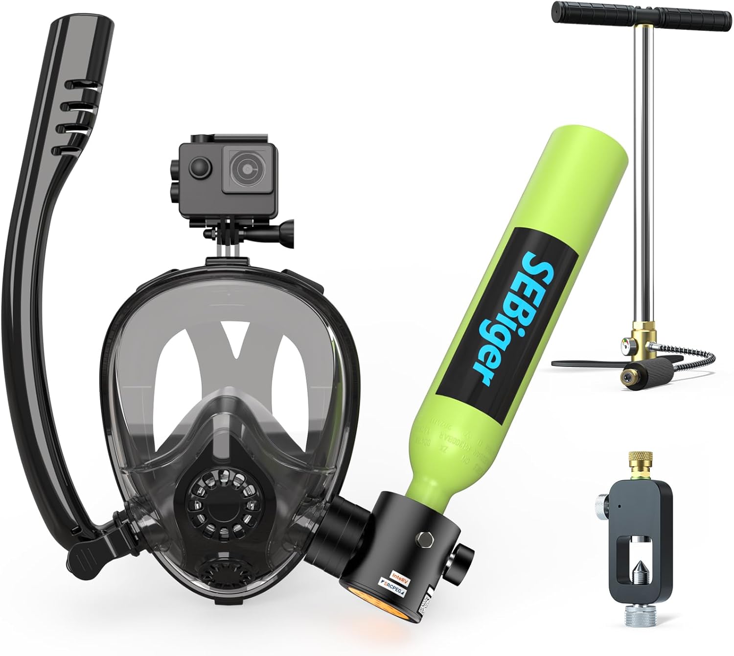 Snorkel Mask Full Face - Mini Scuba Tank 0.5L with Full-Face